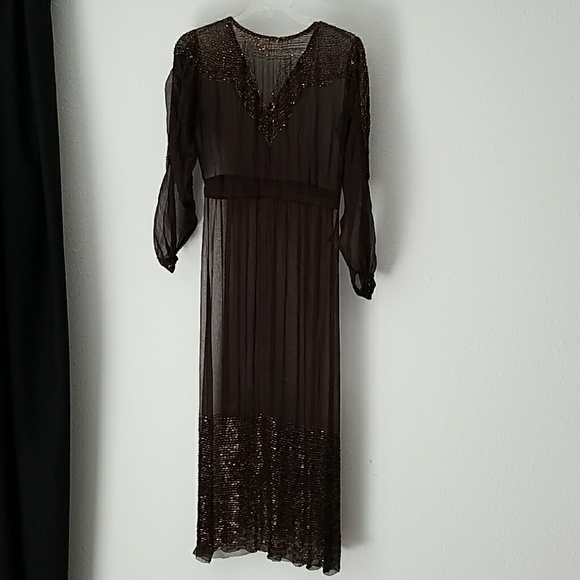 Vintage  1920s 1930s Brown and Copper Beaded Gown - Picture 5 of 7